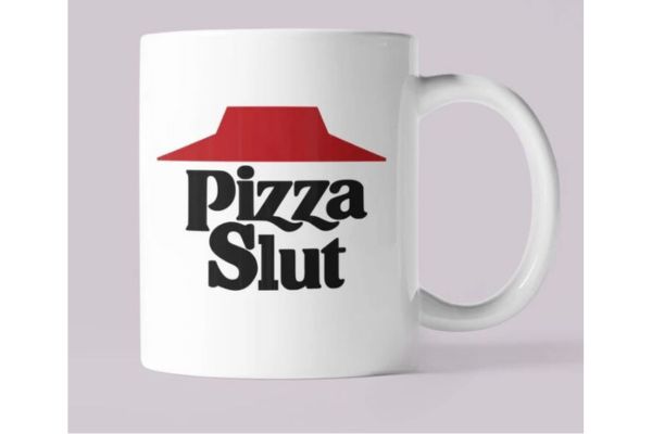 gifts for pizza lovers A white coffee mug with the text "pizza sl*t"
