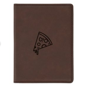 gifts for pizza lovers A brown leather passport cover with a slice of pizza