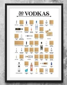 gifts for vodka lovers A scratch off poster with the 50 best vodka bottles
