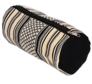Indian gifts A handmade cosmetic bag from India with a black and white striped pattern