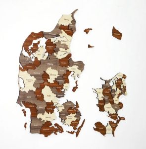A wooden map of Denmark