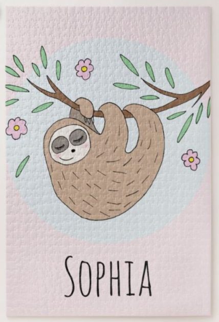 sloth gifts A jigsaw puzzle with a sloth and the name "Sophia"
