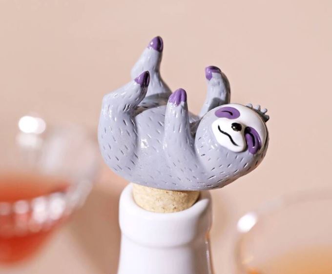 sloth gifts A wine stopper with a sloth