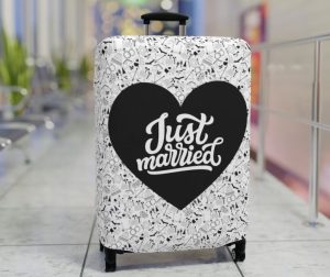 wedding gifts for travelers Suitcase cover with "just Married"