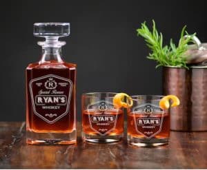 Personalized whiskey glasses and decanter