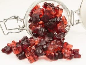 A bunch of red gummy bears