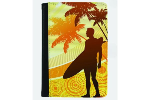 gifts for surfers A passportcover with a slhouette of a surfer
