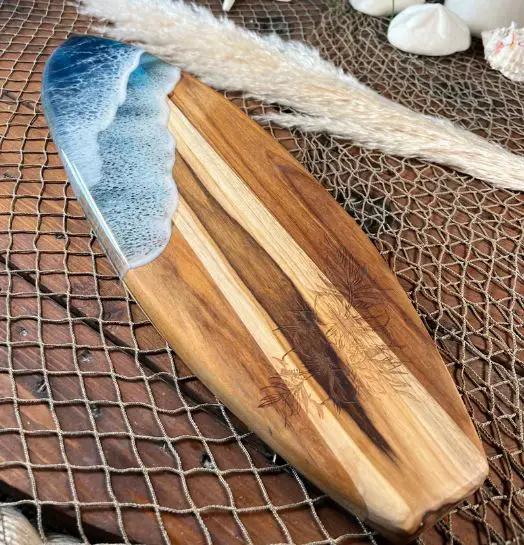 gifts for surfers A serving tray made from an old surfboard