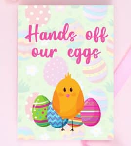 hand off our eggs Easter card message
