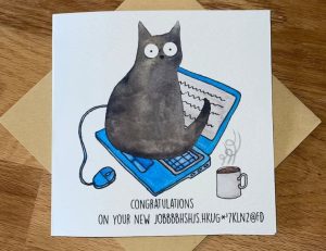 funny new job wishes Funny new job congratulations card with a cat
