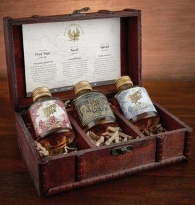 rum gifts A treasure chest with three bottlles of rum