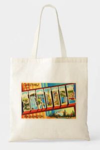 Seattle gifts A tote bage with a greating card from Seattle