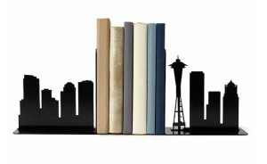 Seattle gifts Two metal bookends with the skyline of Seattle