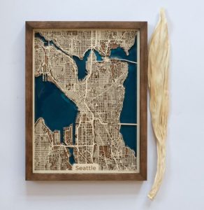 Seattle gifts A wooden map of Seattle
