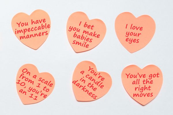 Hearts with compliments written inside