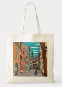 Latvian gifts A tote bag with a print from Riga in Latvia
