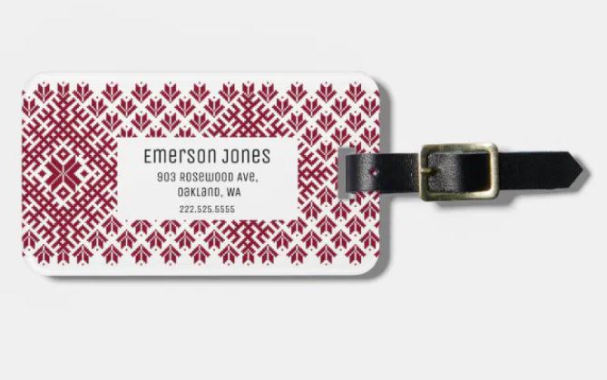 Latvian gifts A luggage tag with red and white Latvian prints