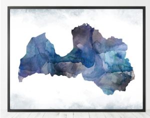 Latvian gifts A map of Latvia in watercolor print