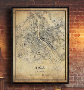 Latvian gifts A vintage map of Riga, Latvia
