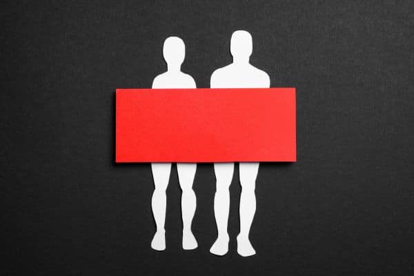 Images of two people with a red rectangle in front