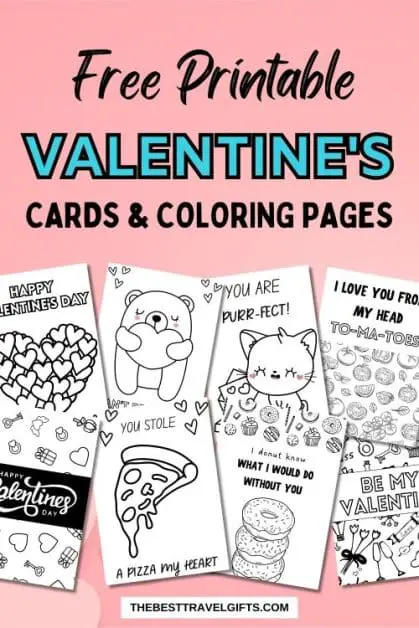 Printable Valentine's cards and coloring pages with 8 examples