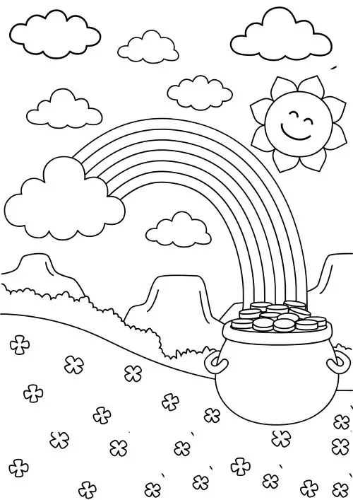 st-patrick-day-coloring-10 St Patrick's Day coloring template with a pot of hold