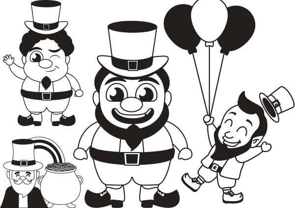 st-patrick-day-coloring-3 St Patrick's Day coloring page with different leprechauns