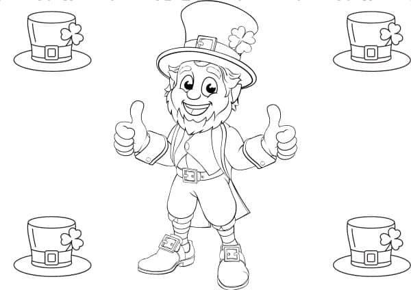 st-patrick-day-coloring-5 St Patrick's Day coloring sheet of a leprechaun and hats