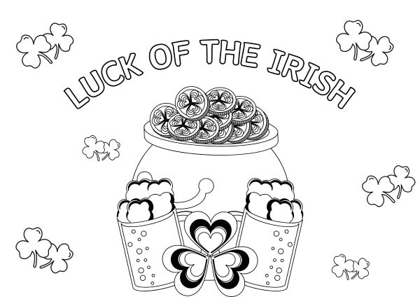 st-patrick-day-coloring-6 Luck of the Irish St Patrick's Day coloring page with a pot of gold