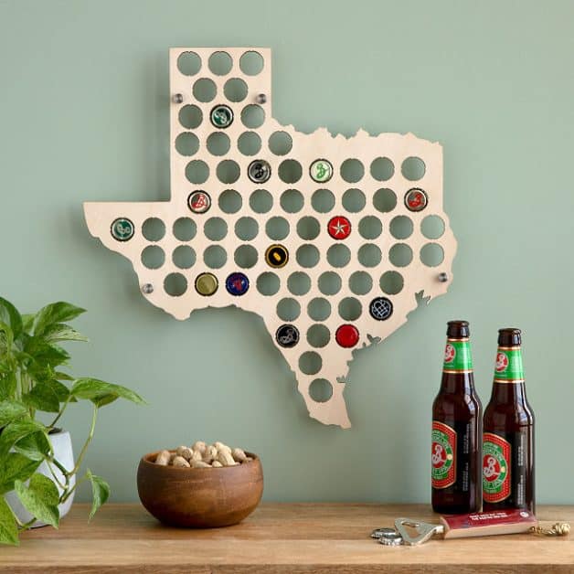 Texas gift ideas A map of texas with holes for beer caps